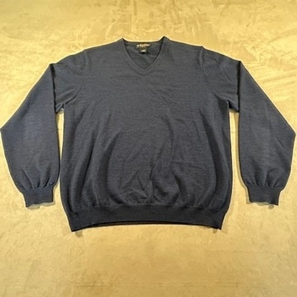 Brooks Brothers V-Neck Sweater Mens Merino Wool Stretch Large Navy Blue